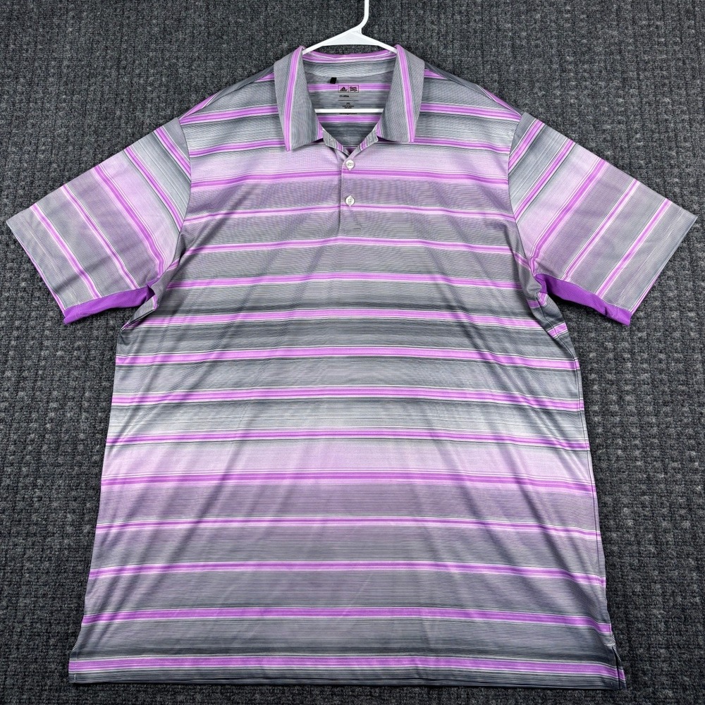 Adidas Climacool Golf Polo Shirt Striped Purple Grey Short Sleeve 2XL